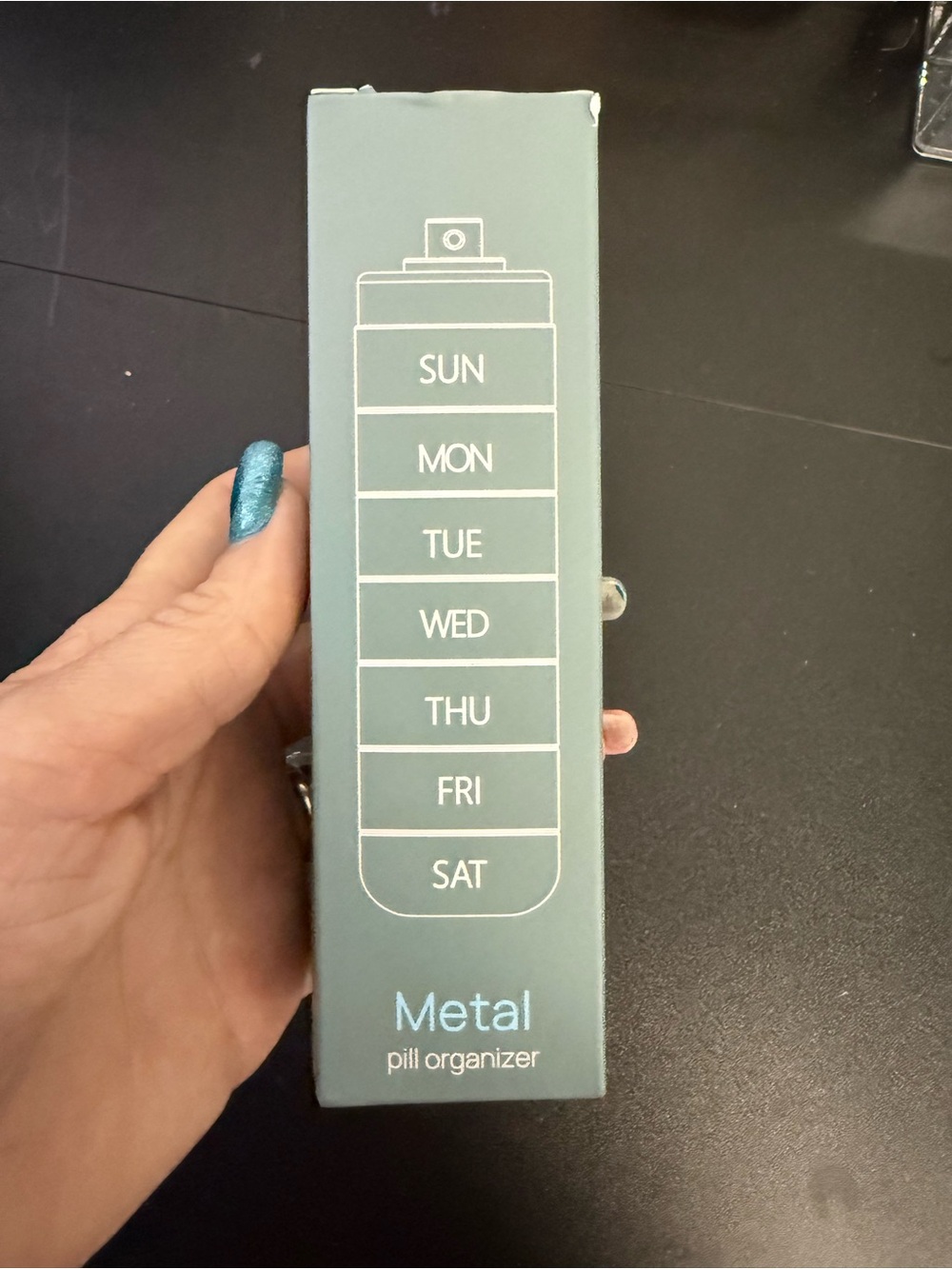 Metal Pill Organizer - Weekly Compartments - Teal Box